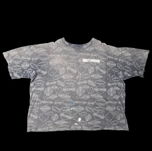 90s Harley Davidson AOP Logo Shirt Distressed Thrashed USA Gray 2X Single Stitch